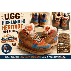 UGG Highland Hi Heritage Kids Boots Sz 3 Suede Sherpa Gorpcore Hiker Trail